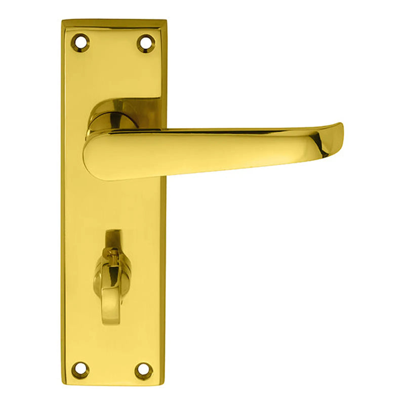 Victorian Lever On Backplate - Bathroom 57Mm C/C - Polished Brass 150MM X 43MM