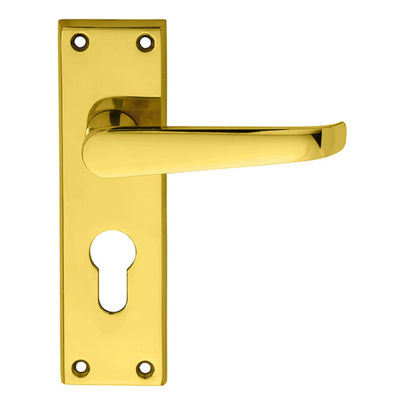 Victorian Lever On Backplate - Lock Euro Profile 47.5Mm C/C - Polished Brass 150MM X 43MM