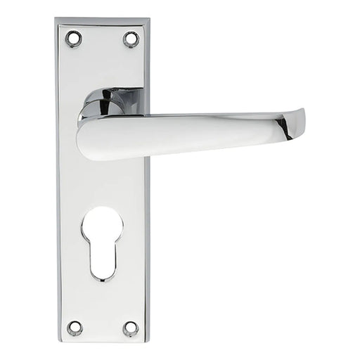 Victorian Lever On Backplate - Lock Euro Profile 47.5Mm C/C - Polished Chrome 152MM X 38MM
