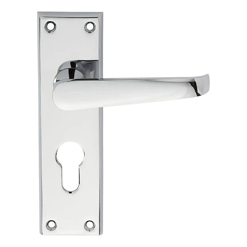 Victorian Lever On Backplate - Lock Euro Profile 47.5Mm C/C - Polished Chrome 152MM X 38MM