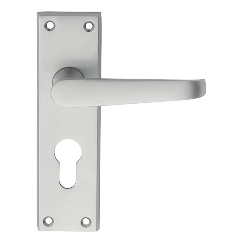 Victorian Lever On Backplate - Lock Euro Profile 47.5Mm C/C - Satin Chrome 152MM X 38MM