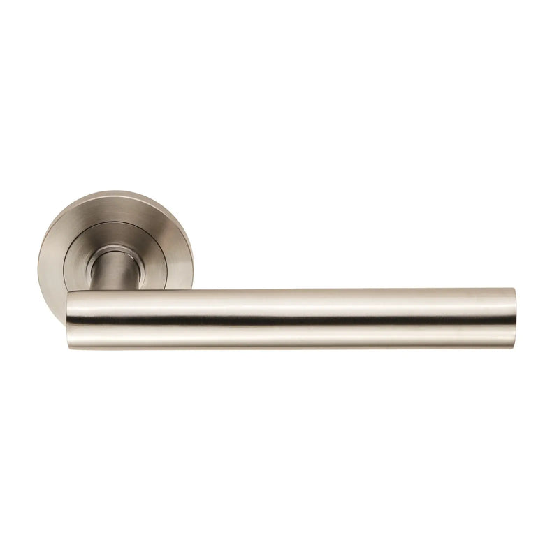 Philadelphia Lever On Sprung Screw-On Round Rose - Satin Stainless Steel
