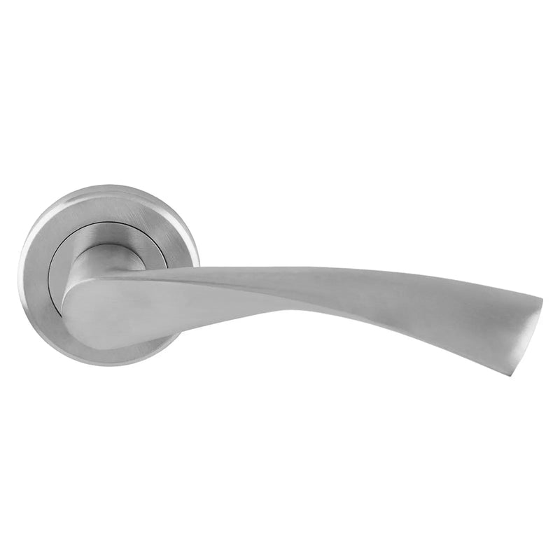 Breeze Lever On Sprung Screw-On Round Rose - Satin Chrome 125MM