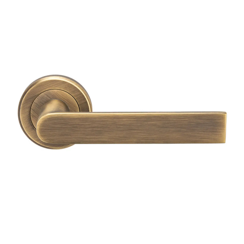 Edge Lever On Sprung Screw-On Round Rose - Antique Brass