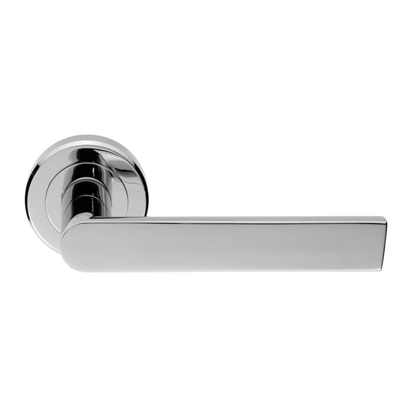 Edge Lever On Sprung Screw-On Round Rose - Polished Chrome