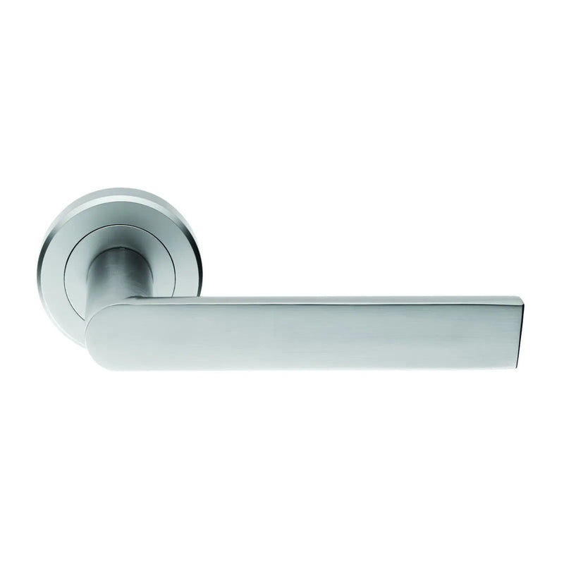 Edge Lever On Sprung Screw-On Round Rose - Satin Chrome