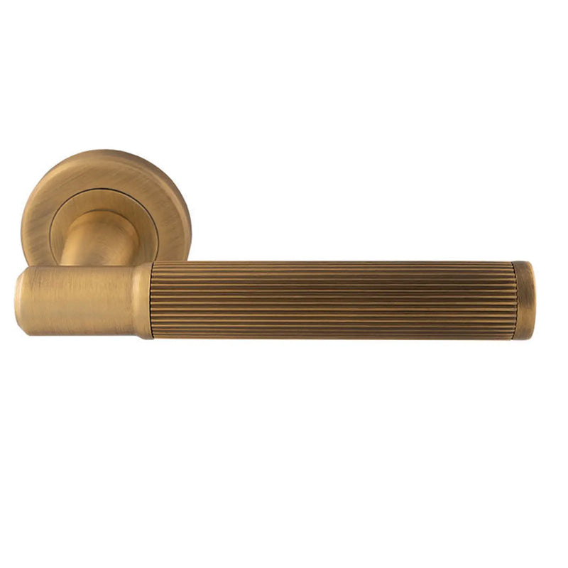 Image Lines Lever On Sprung Screw-On Round Rose - Retail Pack - Antique Brass