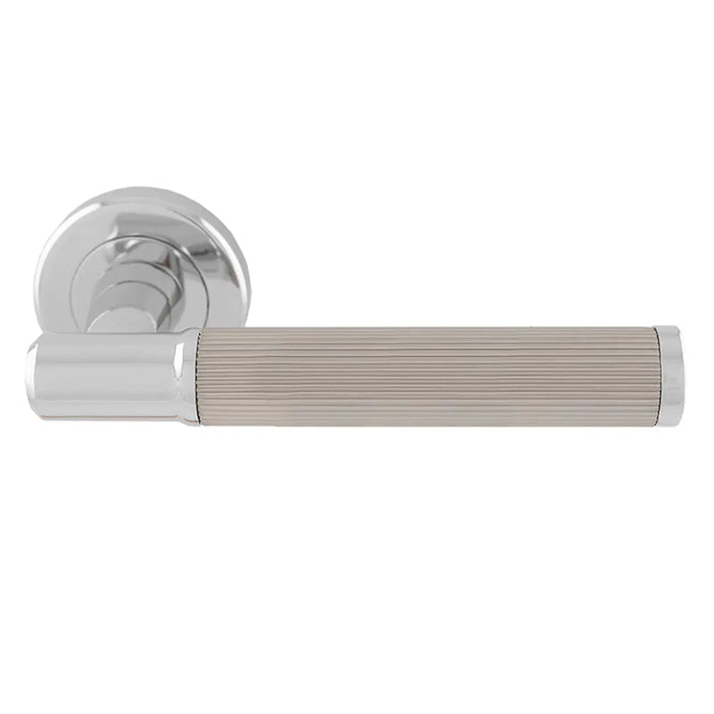 Image Lines Lever On Sprung Screw-On Round Rose - Polished Chrome/Satin Nickel