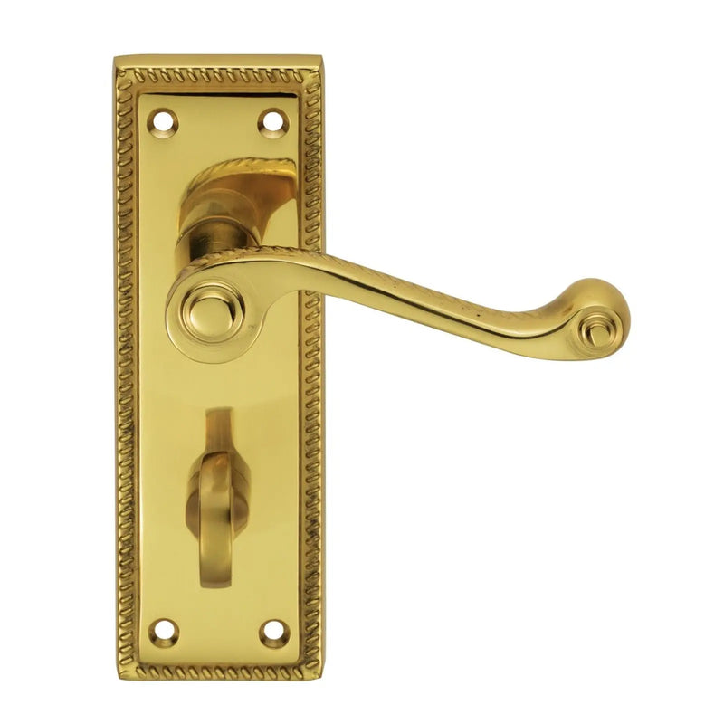 Georgian Lever On Backplate - Bathroom 57Mm C/C (Contract Range) - Polished Brass 152MM X 50MM