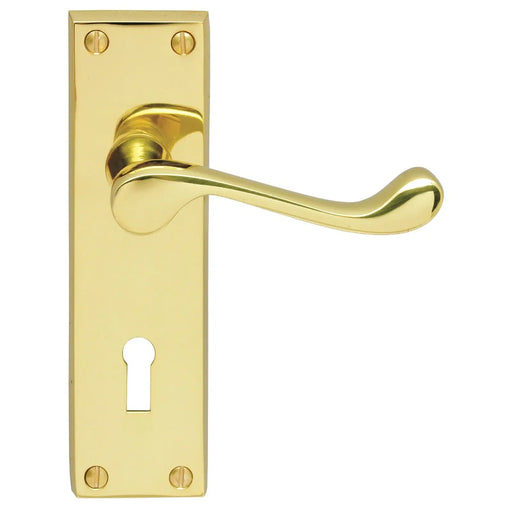 Victorian Scroll Lever On Face-Fix Backplate - Lock 57Mm C/C - Retail Pack - Polished Brass