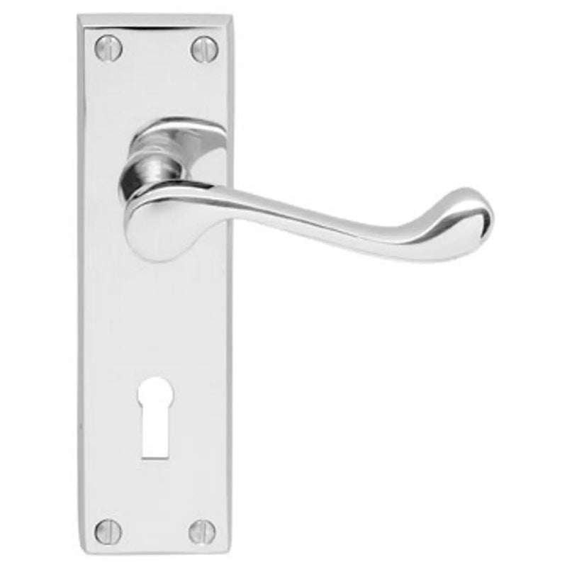 Victorian Scroll Lever On Backplate - Lock 57Mm C/C - Polished Chrome 155MM X 40MM