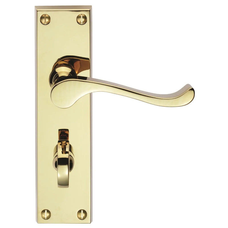 Victorian Scroll Lever On Backplate - Bathroom 57Mm C/C - Polished Brass 155MM X 40MM