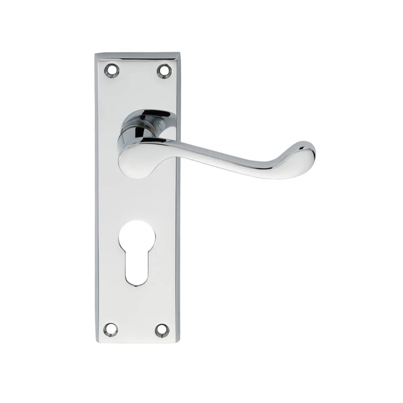 Victorian Scroll Lever On Backplate - Lock Euro Profile 47.5Mm C/C (Contract Range) - Polished Chrome 155MM X 40MM