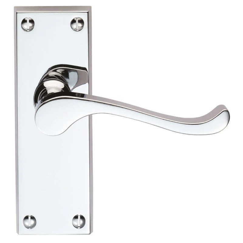 Victorian Scroll Lever On Backplate - Latch (Contract Range) - Polished Chrome 120MM X 40MM