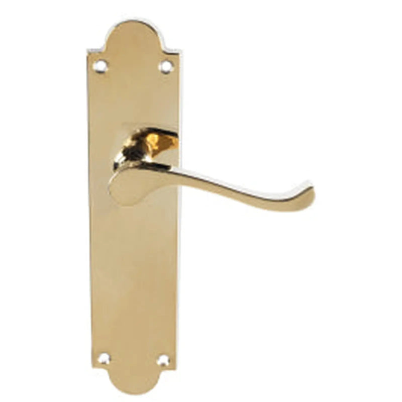 Victorian Scroll Lever On Shaped Backplate - Latch (Contract Range) - Polished Brass 203MM X 48MM