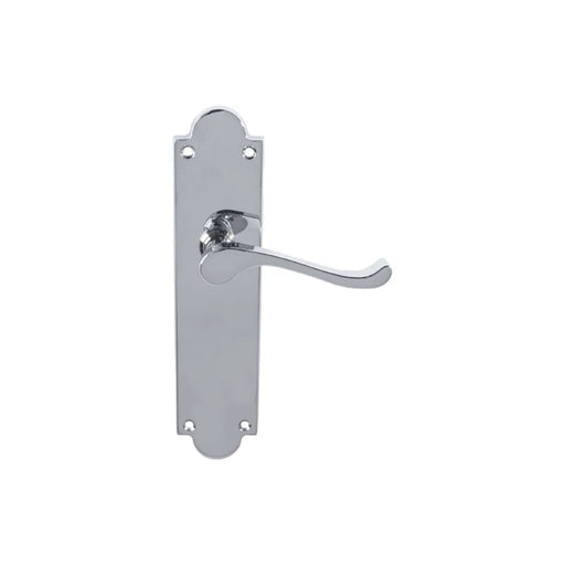 Victorian Scroll Lever On Shaped Backplate - Latch (Contract Range) - Polished Chrome 203MM X 48MM