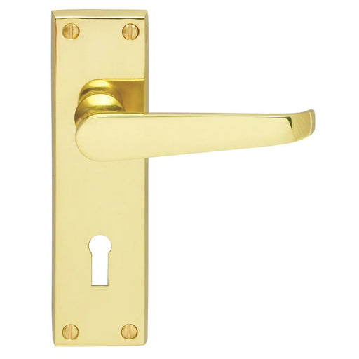 Victorian Straight Lever On Backplate - Lock 57Mm C/C (Contract Range) - Polished Brass 155MM X 40MM