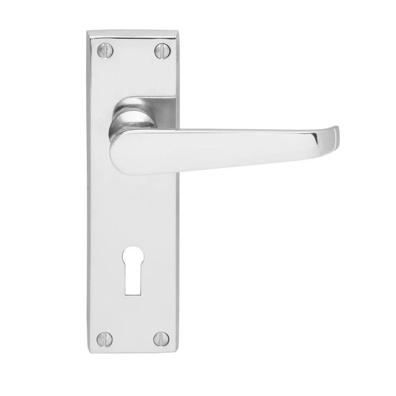 Victorian Straight Lever On Backplate - Lock 57Mm C/C (Contract Range) - Polished Chrome 155MM X 40MM
