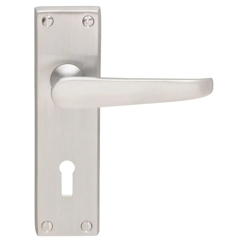 Victorian Straight Lever On Backplate - Lock 57Mm C/C (Contract Range) - Satin Chrome 155MM X 40MM