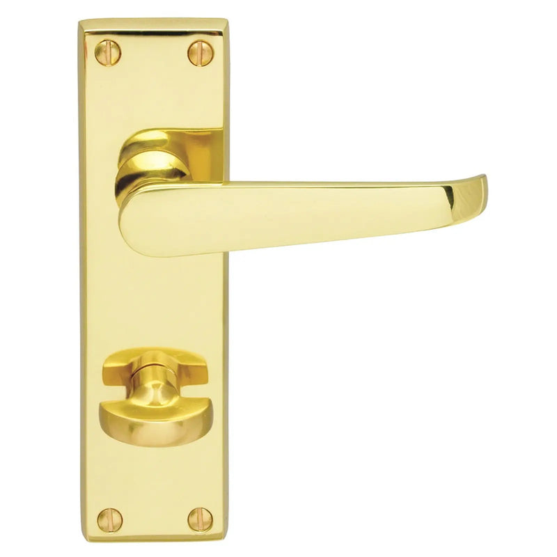 Victorian Straight Lever On Backplate - Bathroom 57Mm C/C (Contract Range) - Polished Brass 155MM X 40MM