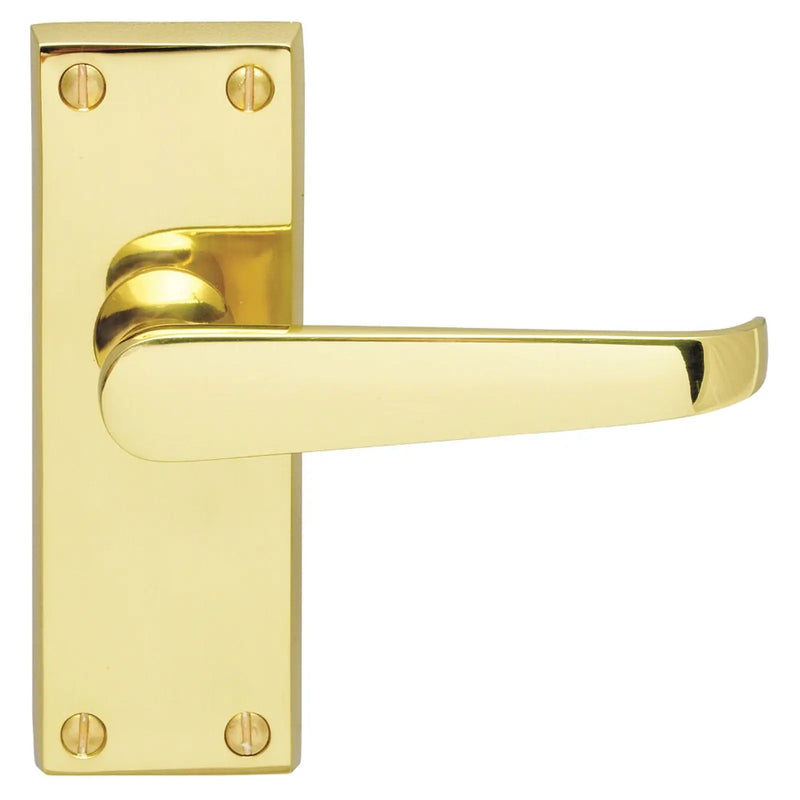 Victorian Straight Lever On Face-Fix Backplate - Latch - Retail Pack - Polished Brass