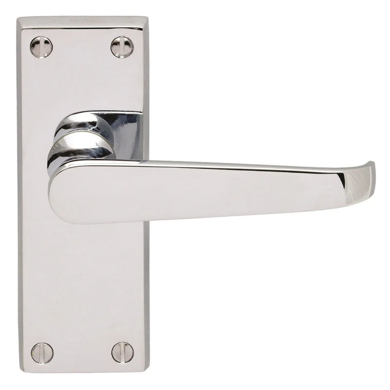 Victorian Straight Lever On Backplate - Latch (Contract Range) - Polished Chrome 120MM X 40MM