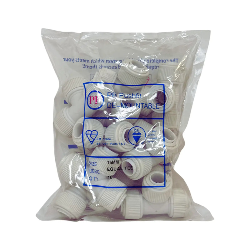 Whitespeed Push-Fit Equal Tee 15mm Pack 10
