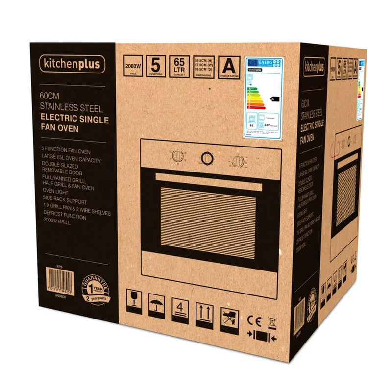 Kitchenplus Stainless Steel Electric Single Fan Oven 600mm