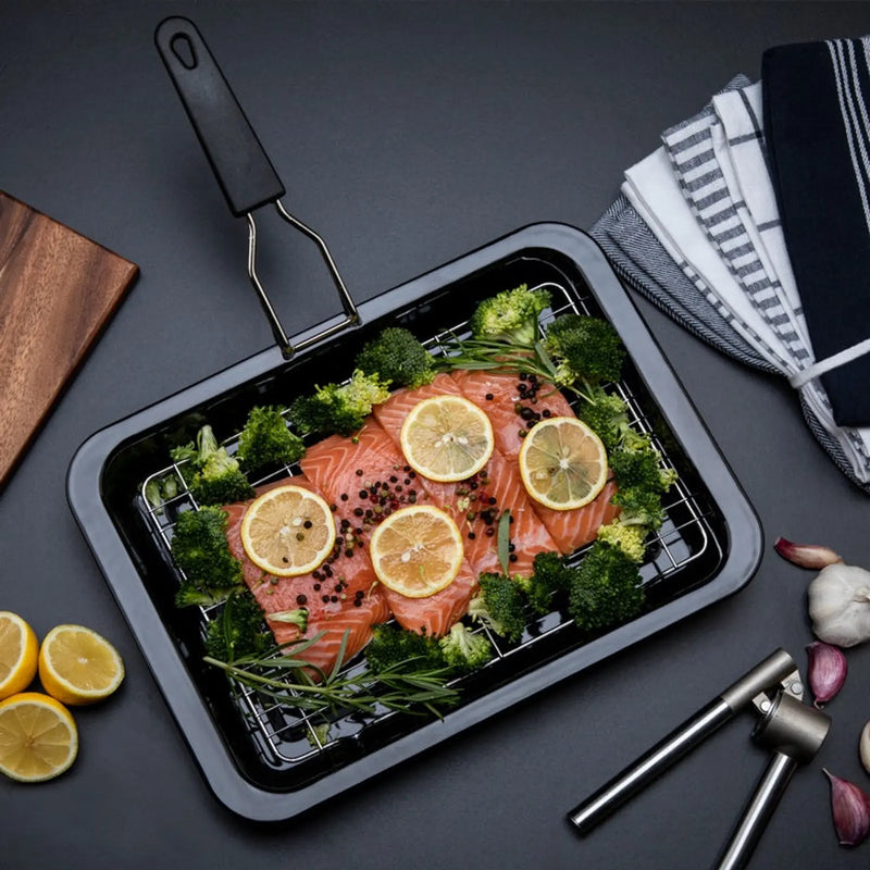 Mtk Housewares Vitreous Enamel Bakeware Grill Pan with Tray 28 x 23cm