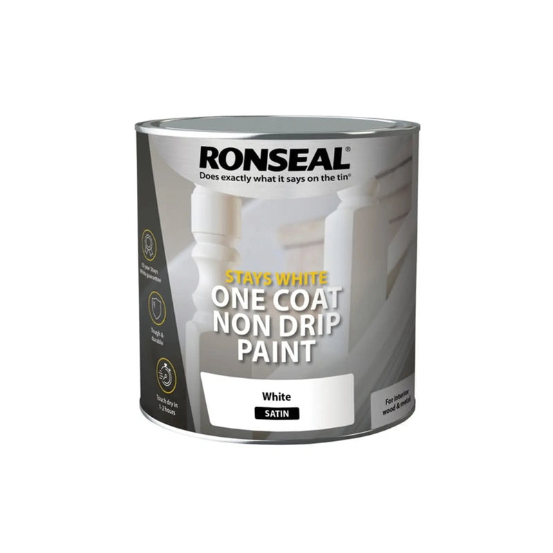 Ronseal Stays White One Coat Non Drip Paint 2.5L White Satin