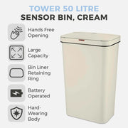 Tower 50L Rectangular Sensor Bin Cream