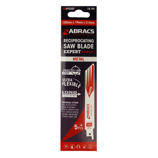 Abracs Reciprocating Saw Blade For Metal Pack 5 150 x 19 x 0.9mm