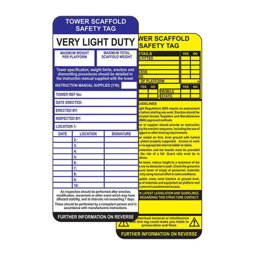 Centurion Tower Scaffold Safety Tag Insert (Pack of 50)