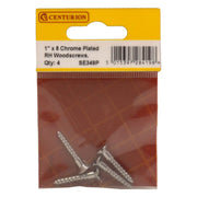 Centurion 1" x 8 Slotted Raised Head Woodscrew - Chrome Plated - (Pack of 4) - Pack of 5