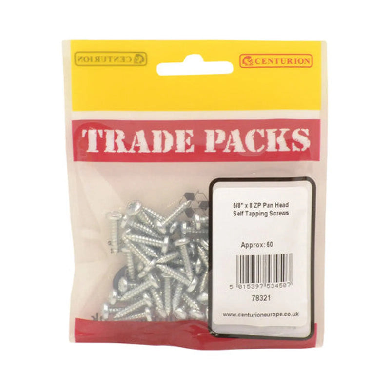 Centurion Pan Head Self Tapping Screws - Zinc Plated - 5/8" x 8 - (60 PK) - Pack of 5