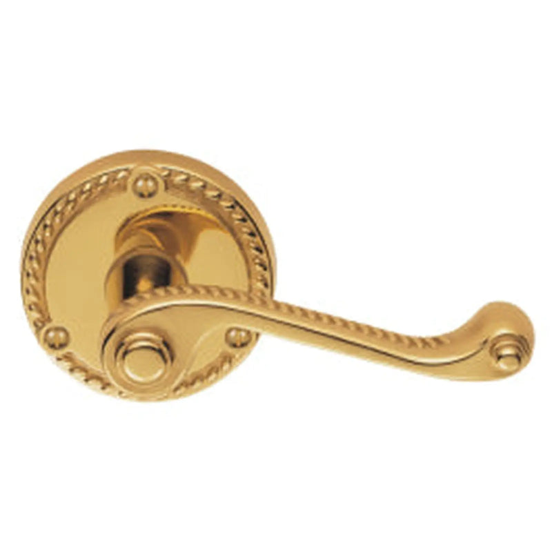 Georgian - Lever On Round Rose - Polished Brass 64MM
