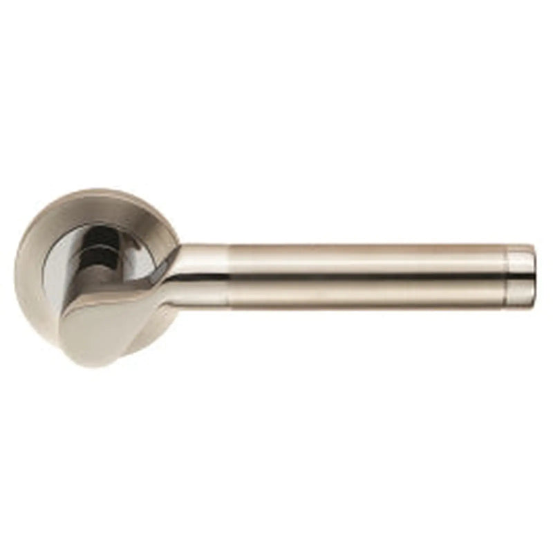 Lucerna Lever On Sprung Screw-On Round Rose - Bright Stainless Steel/Satin Stainless Steel