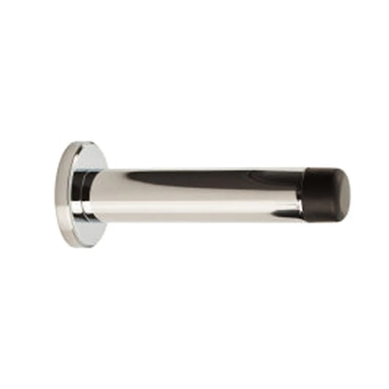 Wall Mounted Cylinder Doorstop With Rose - Polished Chrome