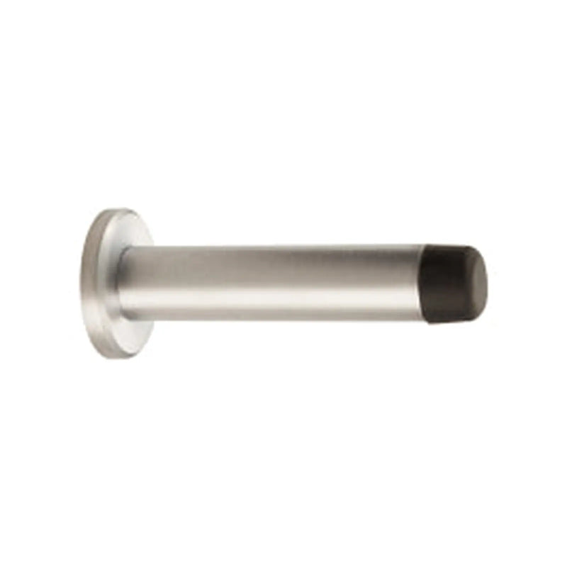 Wall Mounted Cylinder Doorstop With Rose - Satin Chrome