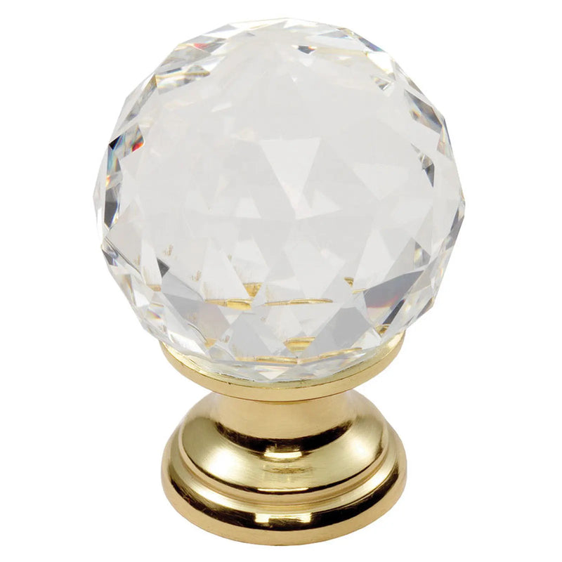 Crystal Faceted Knob With Finished Base 30Mm - Polished Brass 21 ( 31 )