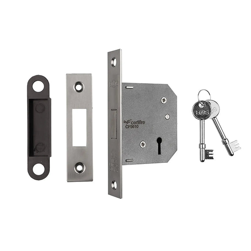 64Mm Dead Lock - 3 Lever - Square - Satin Nickel
