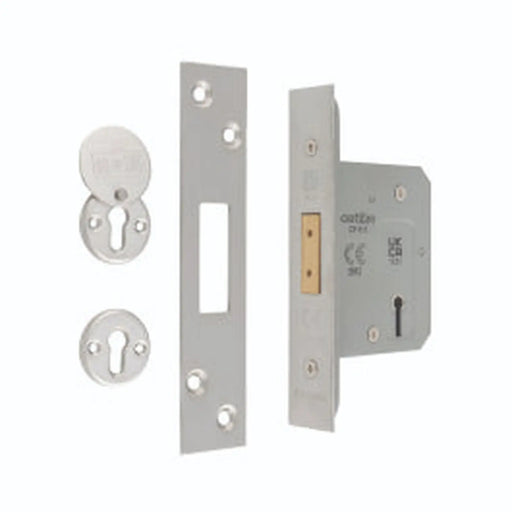 64Mm Heavy Duty Deadlock - 3 Lever - Square - Satin Stainless Steel