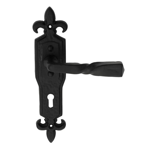 Barley Twist Lever On Face-Fix Backplate - Lock 57Mm C/C - Black Antique 222 x 50 mm