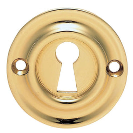 Victorian Escutcheon Lock Profile Round Face Fix - Polished Brass 42MM