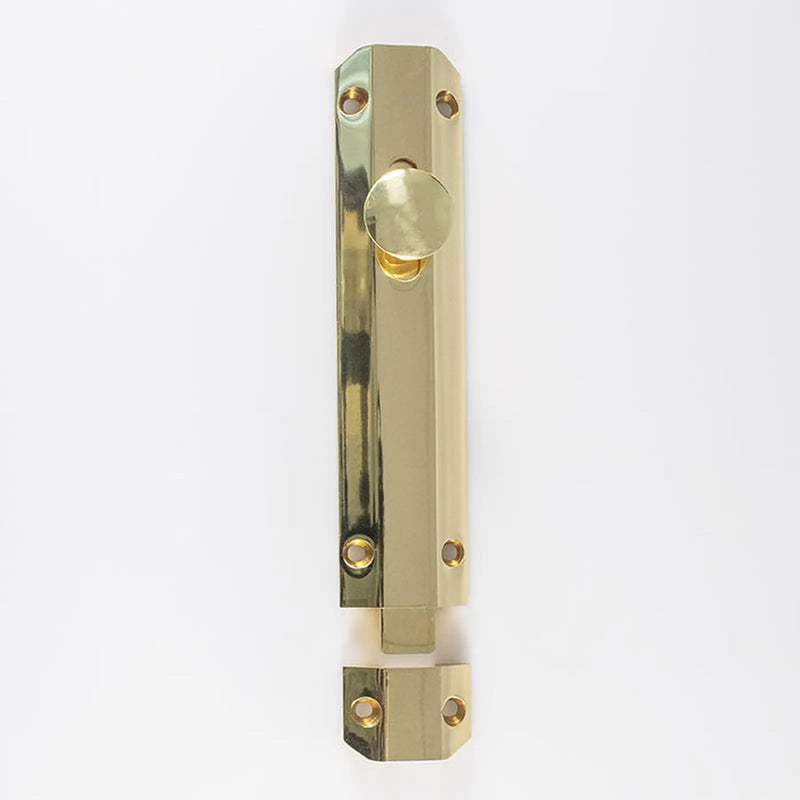 152 X 36Mm Surface Bolt C/W Keep Flat & Angled Mortice Keeps - Polished Brass 150MM