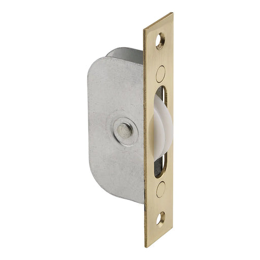 Sash Window Axle Pulley No 2 Square Polished Brass Forend With Nylon Wheel - Polished Brass 117MM X 25MM
