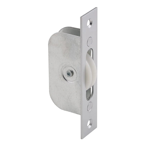 Sash Window Axle Pulley No 2 Square Satin Chrome Forend With Nylon Wheel - Satin Chrome 117MM X 25MM