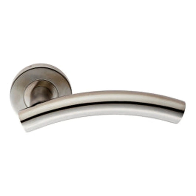 Curved Lever On Sprung Push-On Round Rose - Satin Stainless Steel