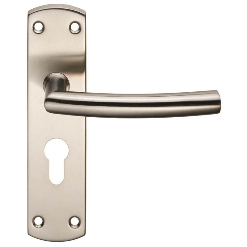 Arched Lever On Face-Fix Backplate - Euro 47.5Mm - Satin Stainless Steel