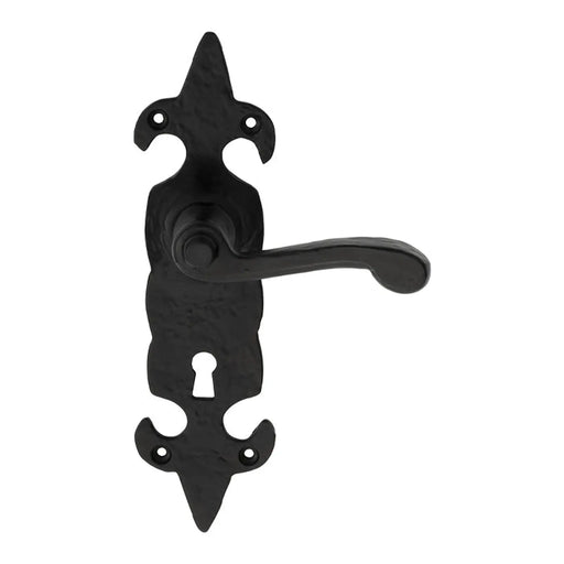 Fleur De Lys Lever On Face-Fix Backplate - Lock 57Mm C/C - Black Antique 210x57